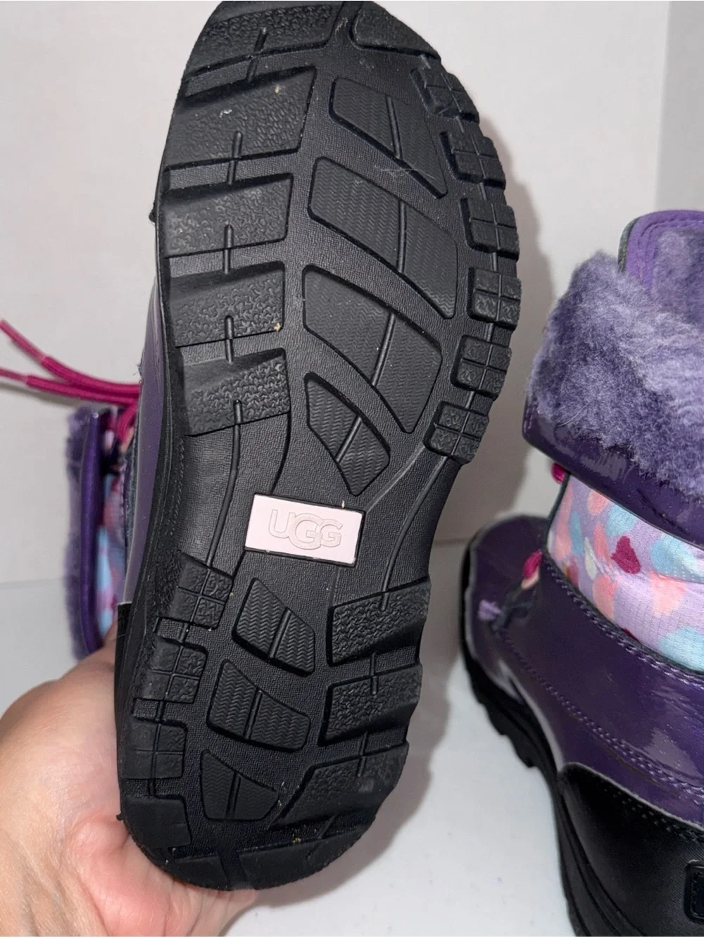 UGG Purple and Pink Kids Lace-Up Faux-Fur Winter Boots size 1